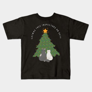 Catmas tree inspectors on duty. Christmas cat humor Kids T-Shirt